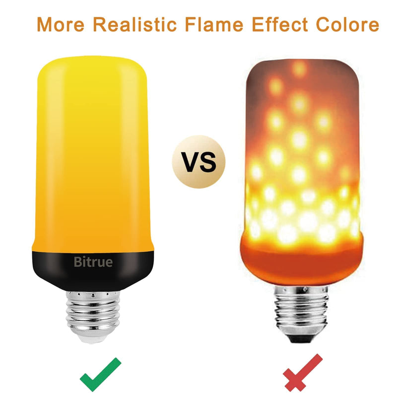 Bitrue LED Flame Effect Light Bulb, 4 Modes Flame Light Bulbs, E26 Base Fire Light Bulb with Gravity Sensor,Flickering Light Bulbs Halloween Home Party(4 Pack) 4 Pack