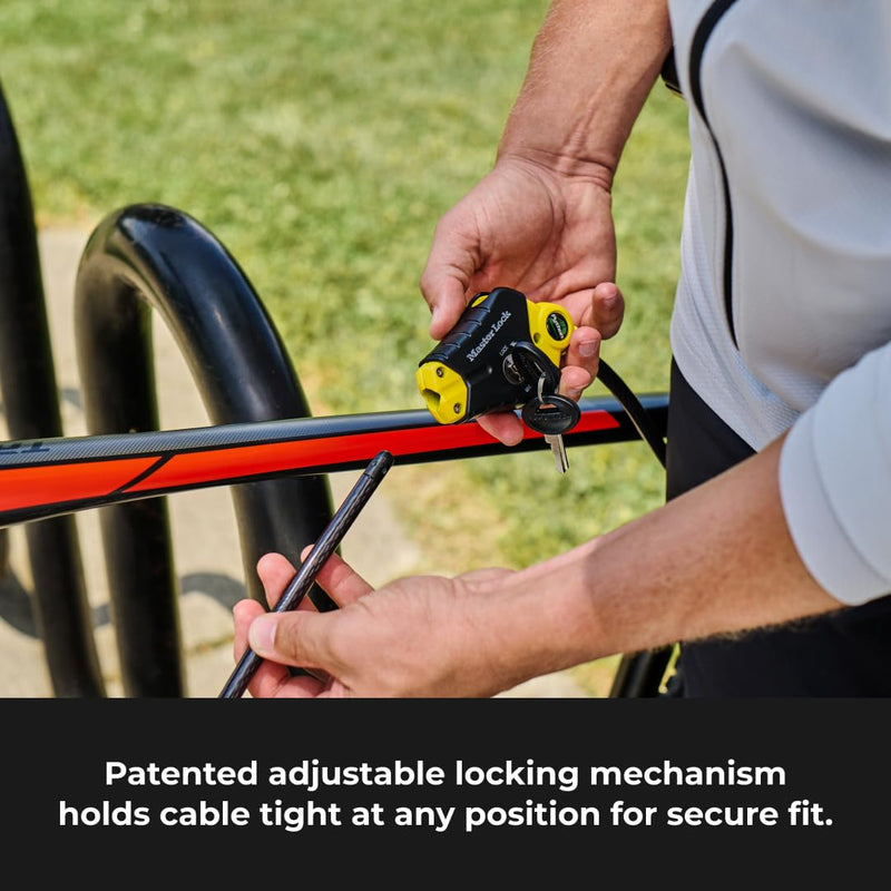 Master Lock Black and Yellow Python Cable Lock with Key, Outdoor Lock for Bikes, Trail Cameras, and Other Equipment, 6 Foot Long x 3/8-Inch Diameter, 8413DPF 6' x 3/8" diameter