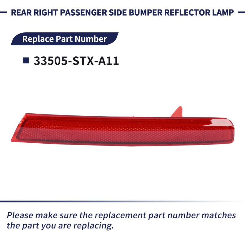 Rear Right Passenger Side Bumper Reflector Lamp 33505-STX-A11 Compatible with Acura MDX 2010 2011 2012 2013 Right Side
