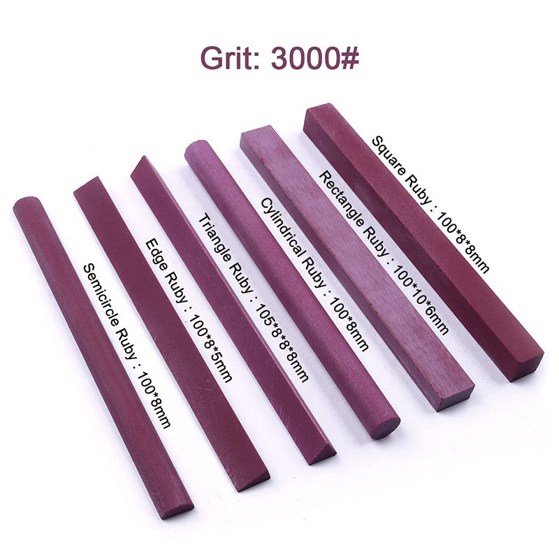 ATOPLEE Polishing Stone, 6pcs Grit 3000# Ruby Whetstone Polishing Stone Oilstone Graver Sharpening Tool 6 Shapes,Square/Triangle/Semicircle/Cylindrical/Edge/Rectangle