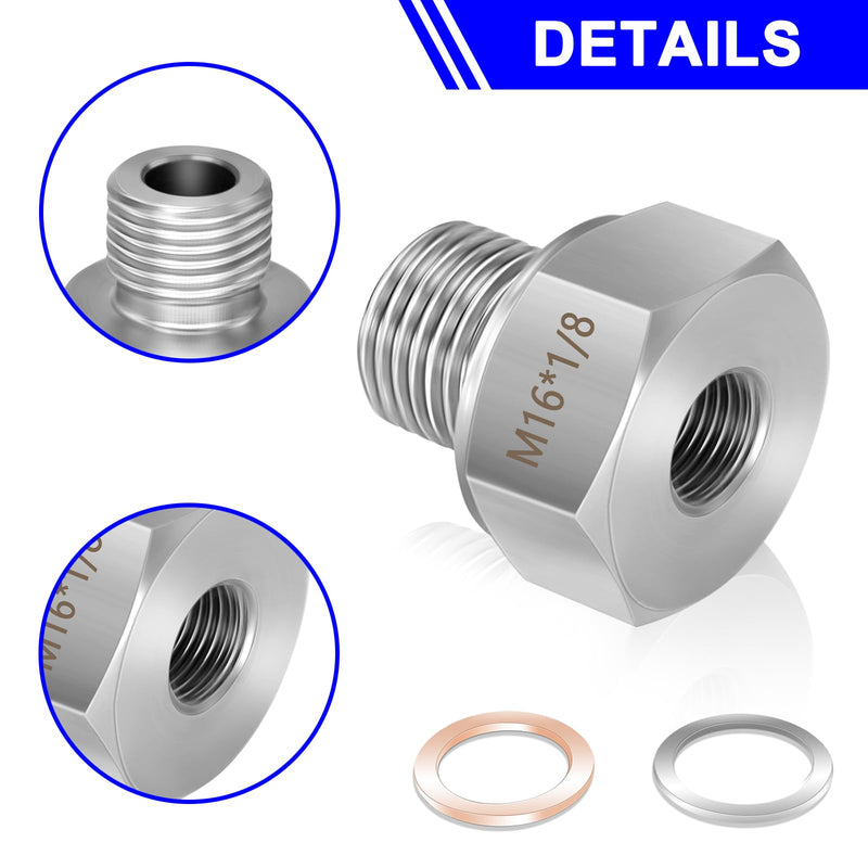 FANOVO LS Oil Pressure Adapter, M16 1.5 to 1/8 NPT LS Swap Oil Pressure Fitting, 304 Stainless Steel LS Swap Oil Pressure Adapter, for GM LS Series Engines LS1 LSX LS3 5.3L 6.0L 6.2L