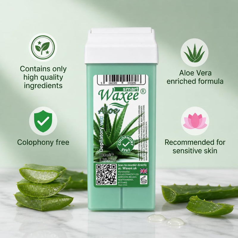  [AUSTRALIA] - Roll on wax cartridge roller wax refill for hair removal, waxing, pack of 6pcs, 100ml- Aloe, from UK brand- Waxee. 100 ml (Pack of 6)