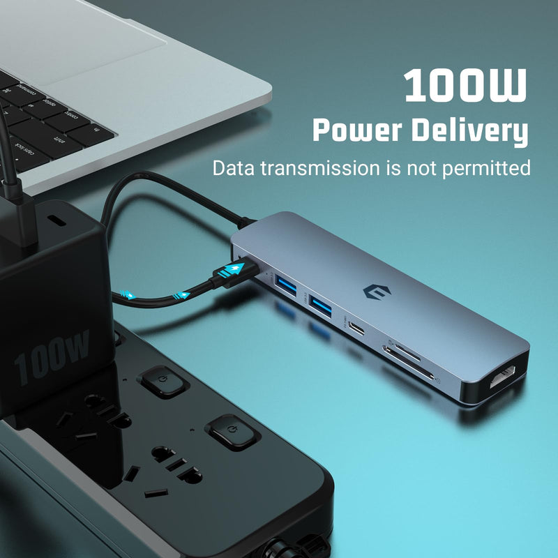USB C HUB, Tymyp 7 in 1 Hub Adapter, HDMI Output, 100W Power Delivery, USB C 3.0, Dual USB 3.0 Ports, SD and Micro SD Card Reader, Ideal for USB C Laptops Dell XPS/HP/Surface and More