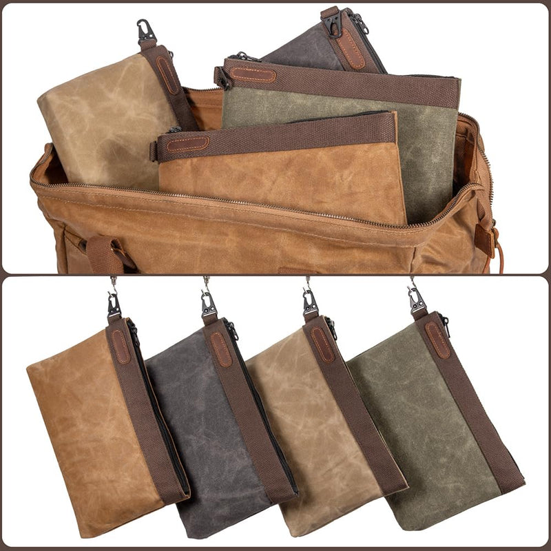 Waxed Canvas Tool Pouches 4 Pack – 11-Inch Heavy-Duty Zipper Tool Bags Set, Waterproof Utility Storage Pouches for Tools, Cables, Gear & Supplies – Rugged Tool Organizer Bags | Heavy Duty Zipper, Waterproof, Utility Organizer, Rugged Storage