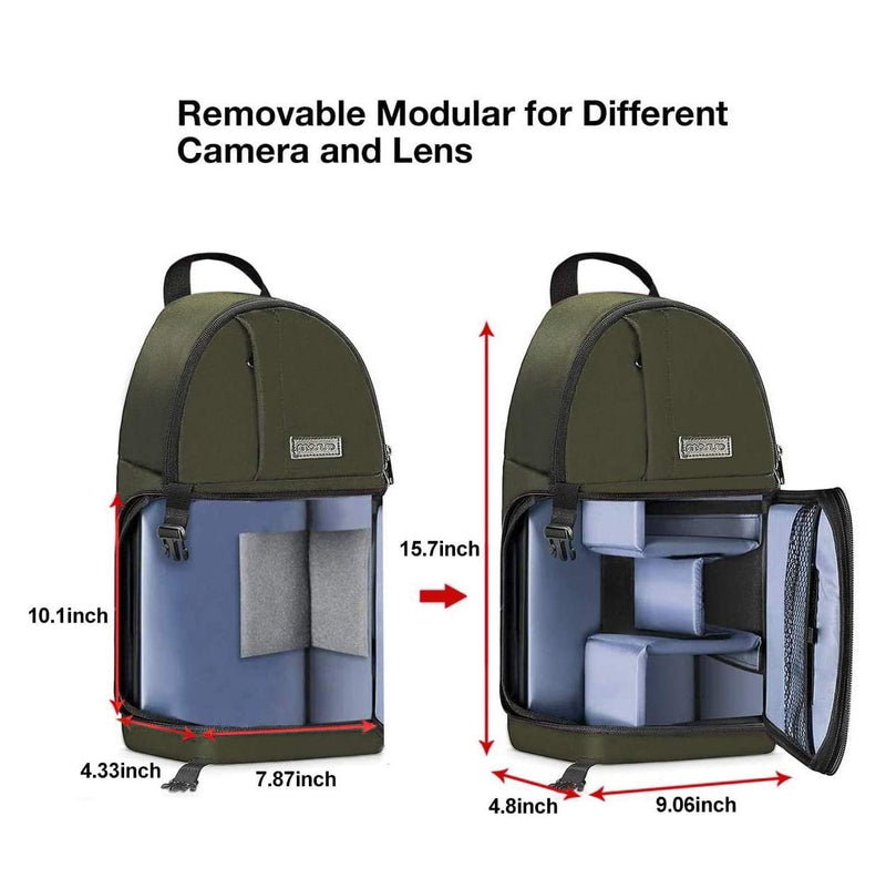 MOSISO Camera Sling Bag, DSLR/SLR/Mirrorless Camera Case Camera Backpack | Shockproof Photography Bag with Tripod Holder&Removable Modular Inserts Compatible with Canon/Nikon/Sony/Fuji, Army Green