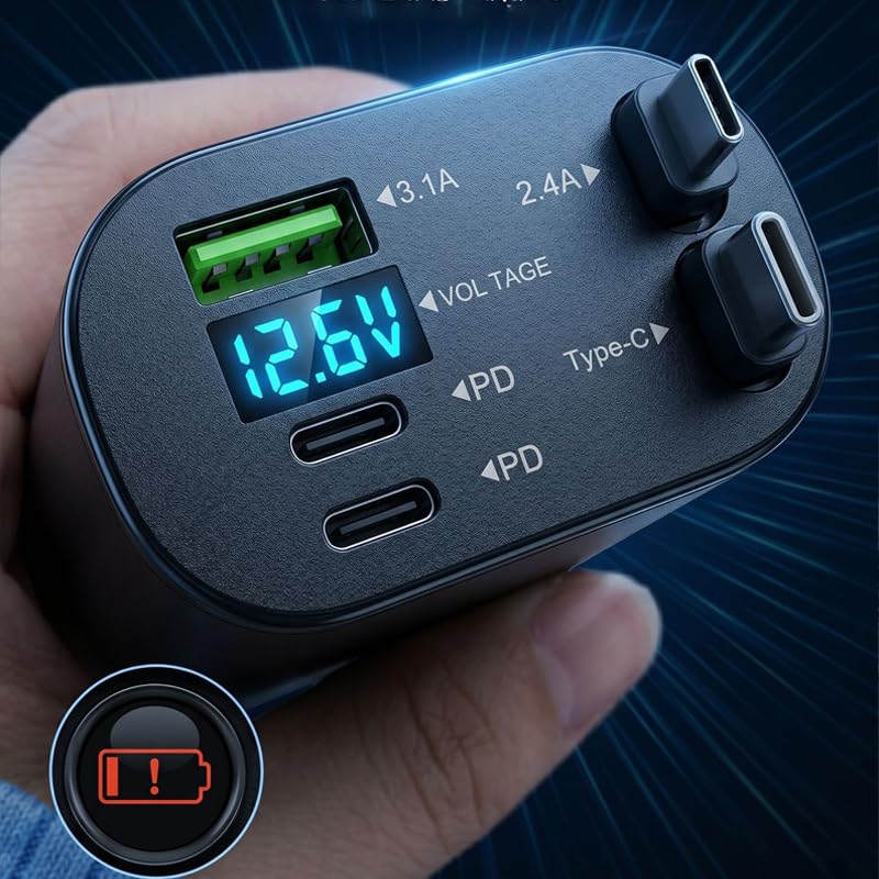Retractable 5-in-1 Charging in-Car Device | High-Power, Battery-Free 66.0