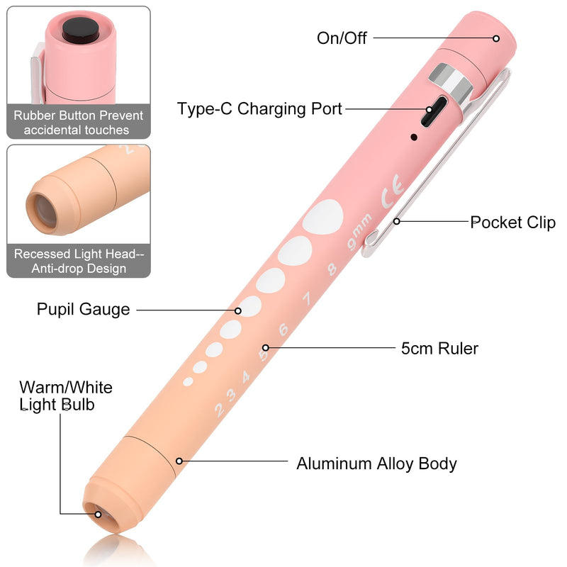 Rechargeable Pen Light for Nurses and Doctors – LED Medical Penlight with USB Charging, Dual Light Modes, Durable Clip – Ideal Gift for Graduation, Night Shift, Clinical Use – Orange Pink Gradient Pink orange gradient
