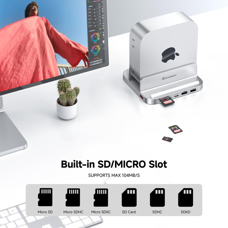 Minisopuru iExpandMate MINI218B PRO Mac mini M4 Dock & Stand with M.2 NVMe SSD Enclosure, 10Gbps USB C/A, TF& SD, 2X USB A 2.0, Audio Jack, 8 in 1 Mac mini Hub for M4/M4 Pro 2024