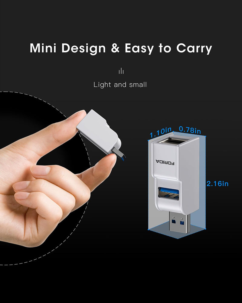 Mini USB Hub 3-Port USB Splitter 1 in 3 Out, USB Expander Adapter with USBA 3.0 Data Transfer Port, 2 USB 2.0 Ports Hub, USB Dongle for PC, Laptops, Keyborad, Mobile Hard Disk and More(White) White