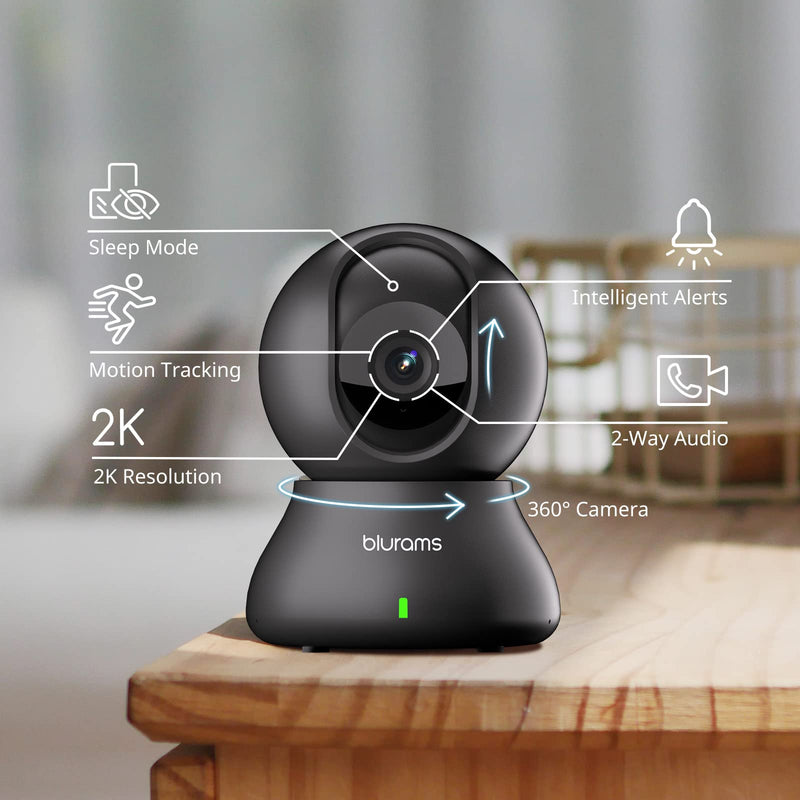 blurams 2PC Security Camera 2K, Baby Monitor Dog Camera 360-degree for Home Security w/Smart Motion Tracking, Phone App, IR Night Vision, Siren, 2-Way Audio