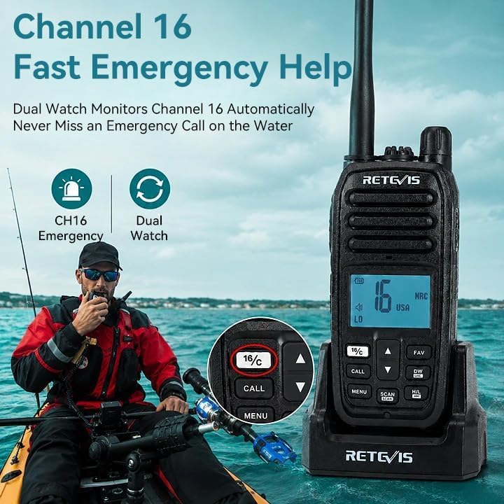 Retevis RM21 Floating Marine Radio, 1/3/5 W, IP67 VHF Radio Marine, Submersible, 1-Press AI Noise Reduction, 1800mAh, 88 Global Channels, NOAA, Boat Radio for Fishing Angler Sailling (1 Pack)