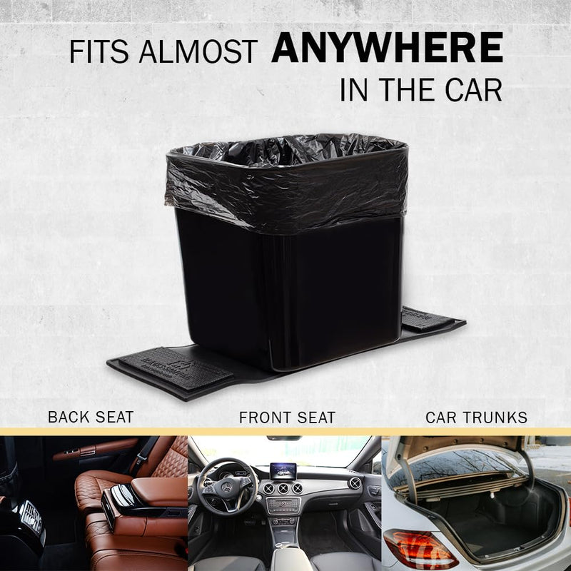 Car Garbage Can Premium Car Trash Bin with Stability Flap and Magic Strips Secure Waterproof Interior Organizer Accessories Leakproof Container for Cars 20 Pcs Trash Bags - Black