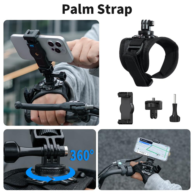 4 in 1 Phone Accessories Kit, Quick Release Head Strap Mount + Chest Mount Harness + Backpack Clip Holder + Palm Strap Kit for POV/VLOG,Cell Phone Clip Compatible with iPhone,Samsung and More Phones