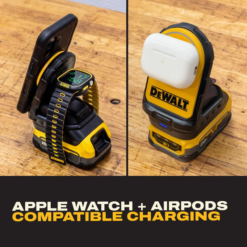 DEWALT 2-in-1 Magnetic Wireless Charger for Phone & Apple Watch – Compatible with 20V MAX Batteries, MagSafe Charging Stand, USB-C Powered, Portable Wireless Charging Station (Battery Sold Separately) 2-in-1 Charger
