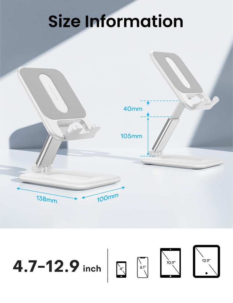 OMOTON Foldable Tablet Stand for iPad, Portable Monitor Stand, Desktop Dock Holder Compatible with iPad Pro/Air/Mini/Samsung Galaxy Tab/Phones(Up to 12.9 inches), Milk White