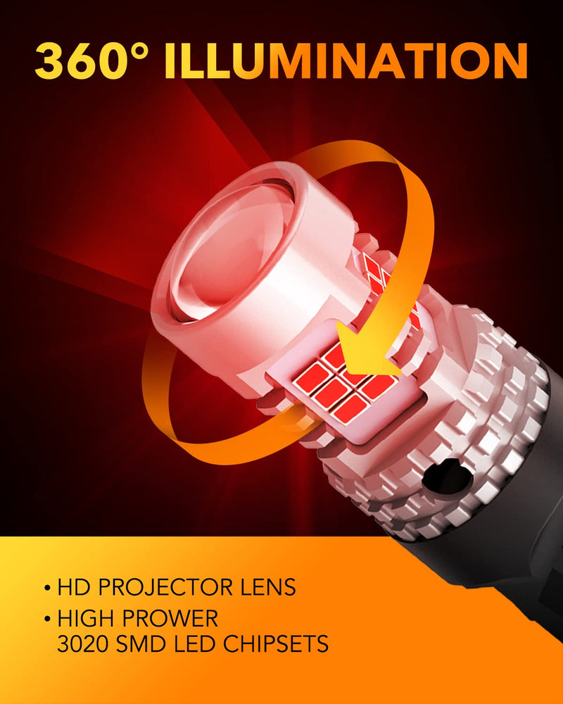 OXILAM Upgraded 7440 7443 LED Bulbs Red Brake Lights, 4000LM 600% Brighter, CANBUS Error Free, 7441 7444 T20 W21W LED Lamps Replacement with Projector for Tail Turn Signal Stop Lights (Pack of 2) Brilliant Red