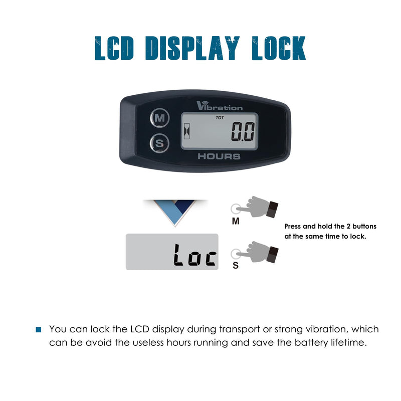Runleader Digital Wilress Vibration Activated Hour Meter,Maintenance Reminder,Screen Locking Design, Applicable to Lawn Mower Generator Compressor Motorcycle Outboard Motor Chainsaws etc.