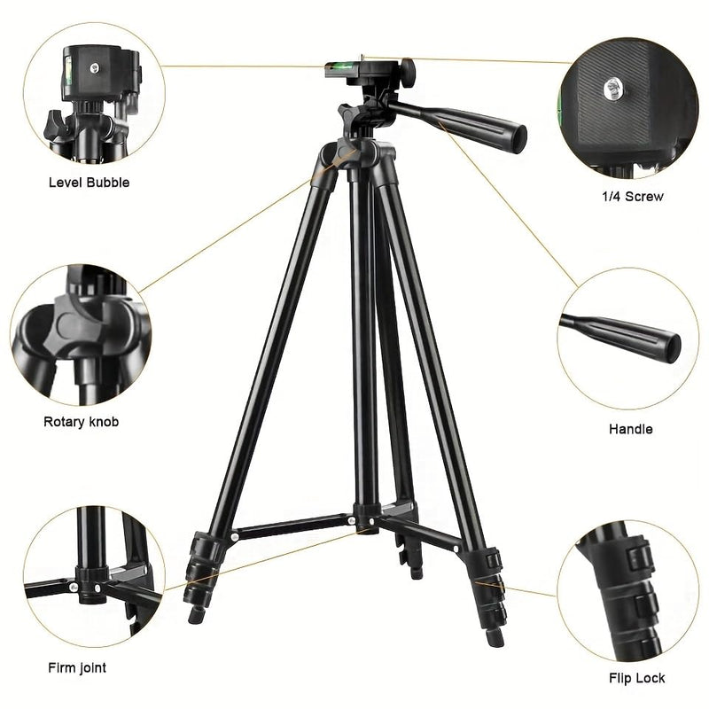 43" Phone Tripod & Camera Tripod, Aluminum Stand with 360° Ball Head, Height 21"-43.31", Bonus U-Mount Bracket Included, Multi-Angle Holder for Live Stream, Selfies & Video Recording