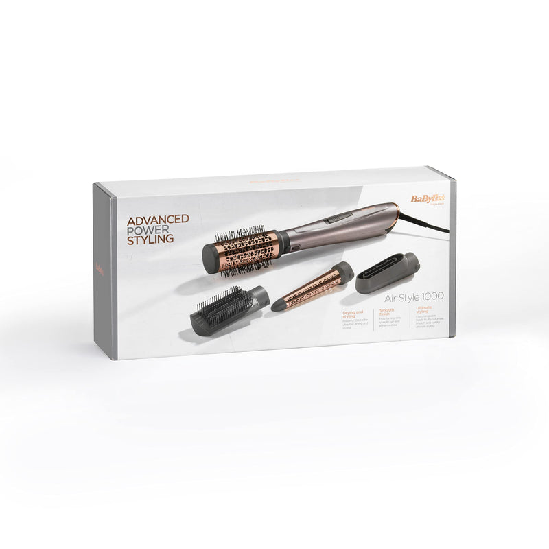 BaByliss Air Styler 1000W - All in One Hair Dryer Brush, Volumiser and Curler, Advanced Ionic Frizz-Control System, 4 Attachments, Copper/Grey, 2136U single
