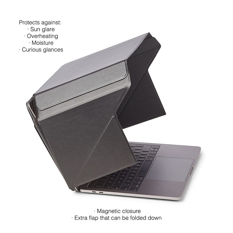 4-in-1 Laptop Sun Shade Lux Hood - Screen Shade, Privacy Screen, Heat Protection, Contrast Enhancement - Fits 12”/13”/14” Laptops, Self-Standing Cover with Pocket - Black 12-14in