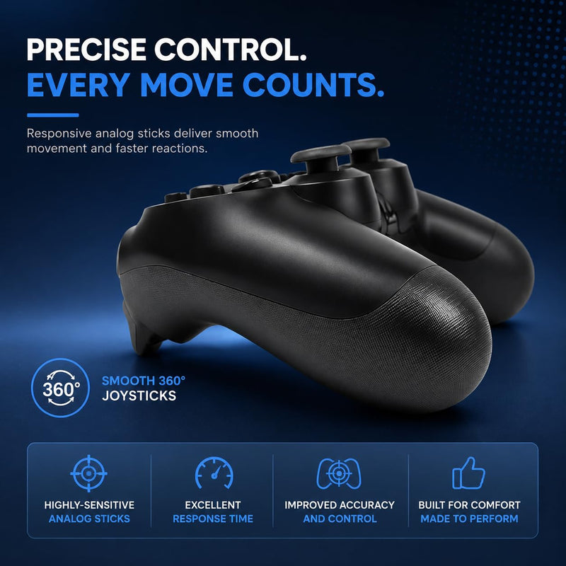 Wireless PS4 Controller Compatible with PS4, PS4 Slim & PS4 Pro – Bluetooth Gamepad with Dual Vibration, Rechargeable Battery, USB Charging Cable Included, Black