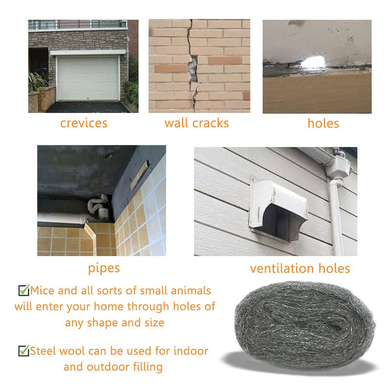 Steel Wool Fill Fabric DIY Kit, Coarse Wire Wool Hardware Cloth, Gap Blocker, Keep Mice Away from Holes/Siding/Pipeline/Vents in Garden, House, 6 Pack × 10FT