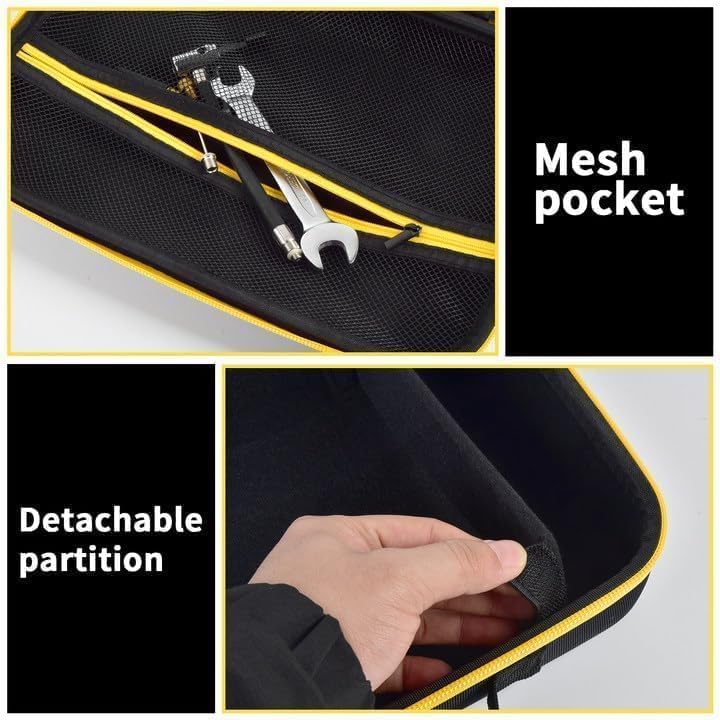 Hard Storage Tools Case, Store for DeWalt Drill Tools & Angle Grinder/for AstroAI Tire Inflator and More - 12"x8"x2" with Mesh Pocket & Comfort Handle Yellow