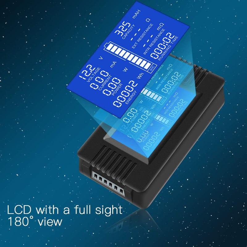 DC Multifunction Battery Monitor Meter,0-200V,0-100A (Widely Applied to 12V/24V/48V RV/Car Battery) LCD Display Digital Current Voltage Solar Power Meter Multimeter Ammeter Voltmeter DC 100A Battery Meter（100A Shunt）