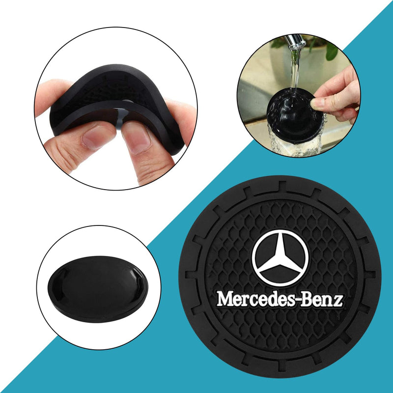 Generic Car Cup Holder Coaster for Mercedes-Benz A-Class C-Class CLA CLS AMG GLC GLE GLS Recessed Silicone Non-Slip Car Interior Accessories Drink Coaster 2.76in 2PC Black