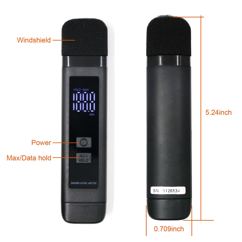 Decibel Meter Sound Level Meter with LCD Display Decibel/MAX/Data Hold and Battery Indicator, 30~130dBA Pocket SPL Meter dB Noise Monitor Rechargeable for Noisy Neighbors Factory Home