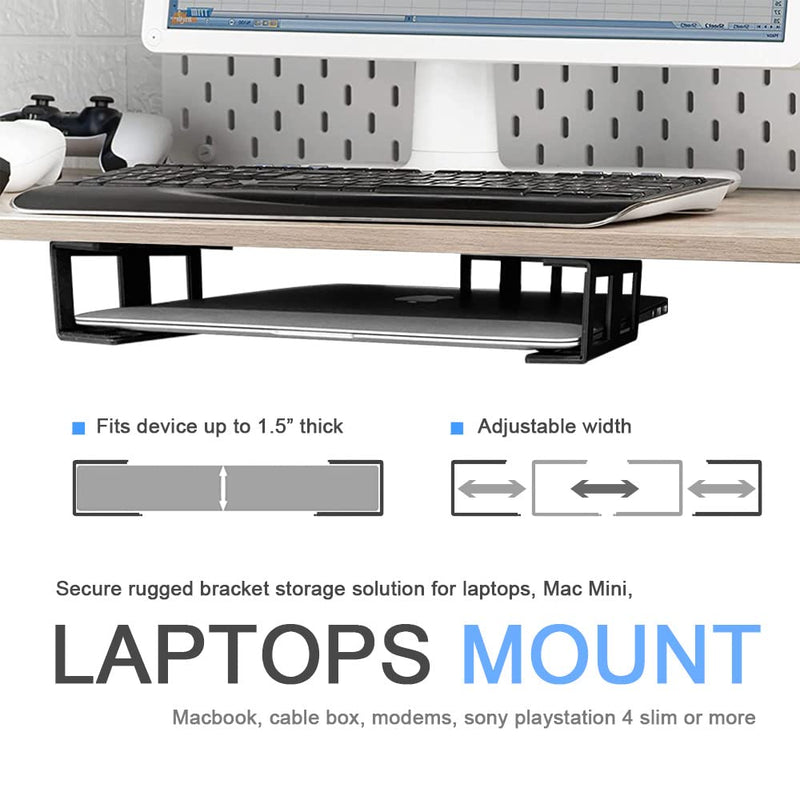 IFCASE Under Desk Laptop Mount with Adhesive & Screw in, Hard Aluminum Under Desk Shelf Holder for Laptop, Mac Mini, MacBook, Keyboard with Anti-Scratch Silicone (Black) Black