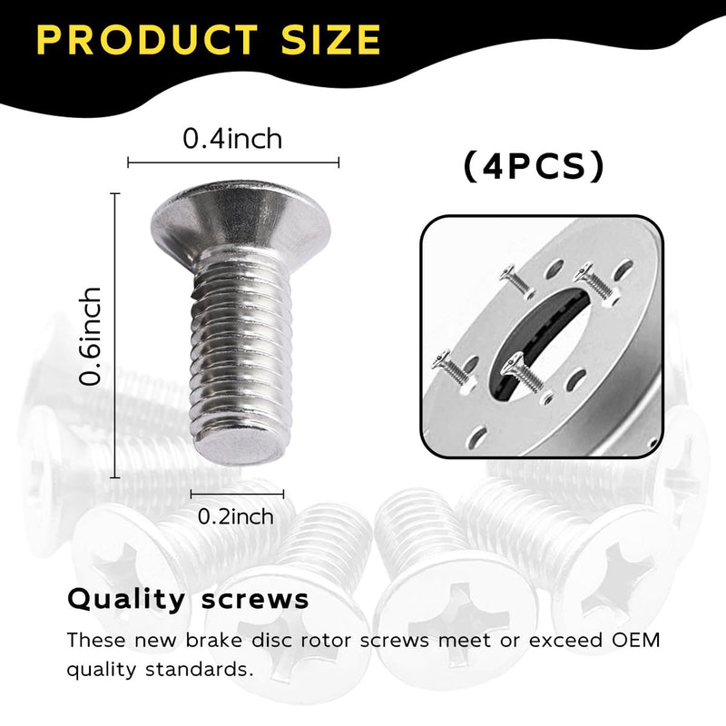 4PCS Stainless Steel Brake Disc Rotor Screws, Car Front and Rear Retaining Hardware Screw Kit, Replace 93600-06014-0H for K3, City, Civic, Accord, Odyssey, Car Accessories 4 PCS