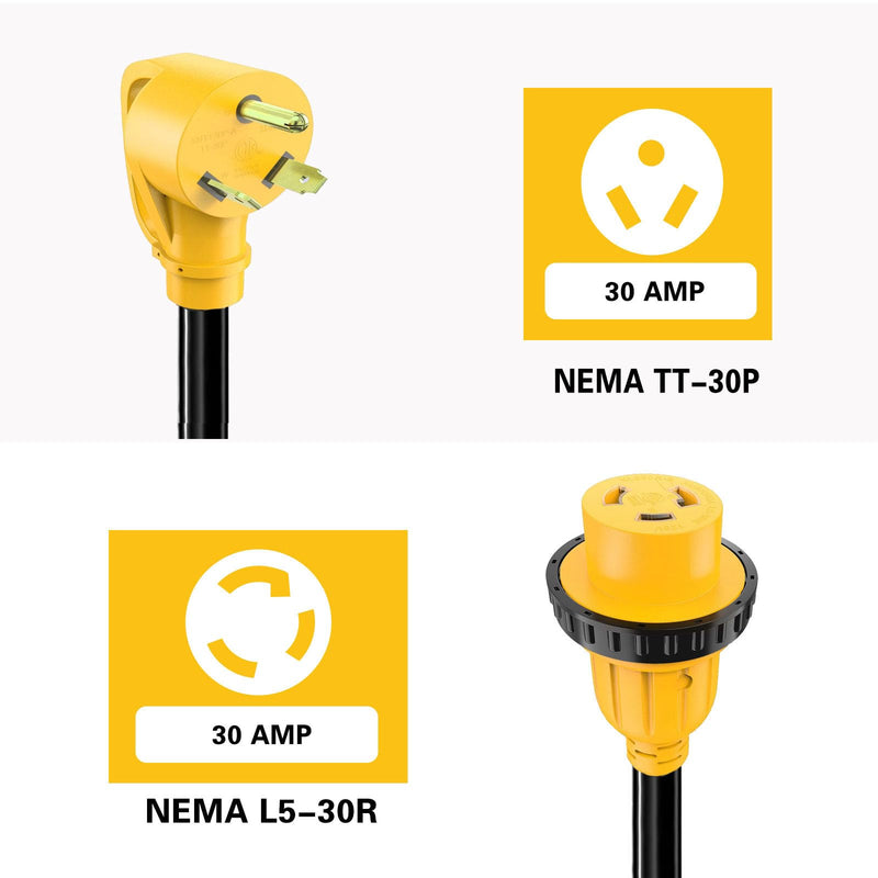 30 Amp to 30 Amp RV Plug Adapter, NEMA TT-30P Male to L5-30R Female Outlet, 1.2 Ft RV Electrical Adapter Extension Cord for RV Trailer Camper