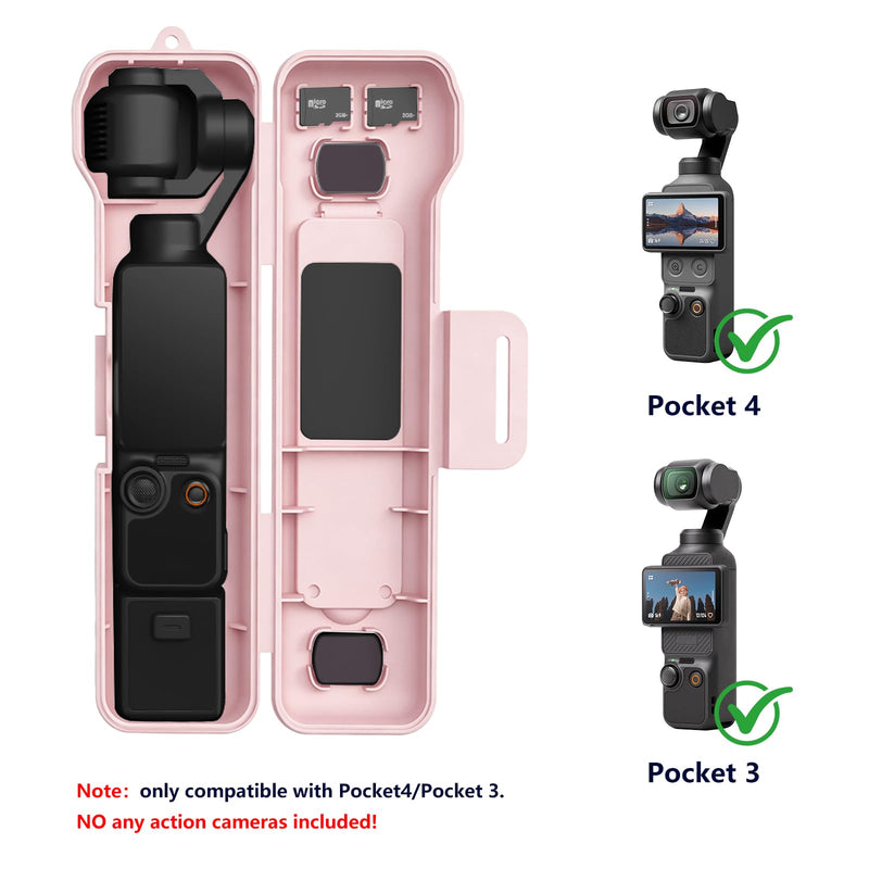 Hard Travel Carrying Case Compatible with DJI Pocket4/3, 4 Cpl/Nd Filter Storage Slots and 2 Storage Card Slots, Screen Gimbal Protection with Wrist Strap Pink