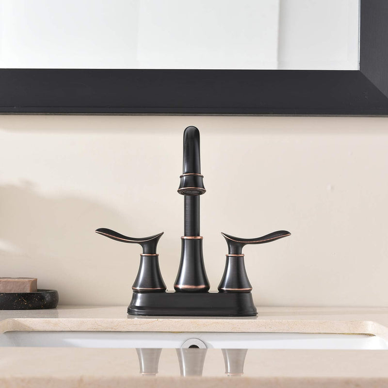 KINGO HOME Modern 2 Handle Oil Rubbed Bronze Bathroom Faucet, Bronze Bathroom Faucets RV Rubbed Bronze Bath Vanity Faucet for Sink 3 Hole with Water Supply Lines and Pop Up Drain