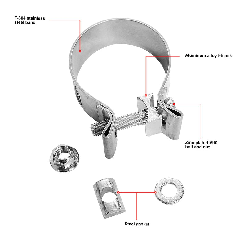 4 Inch Exhaust Clamp, Narrow Band 304 Stainless Steel Clamp for Muffler, 1 Pc 4 Inch