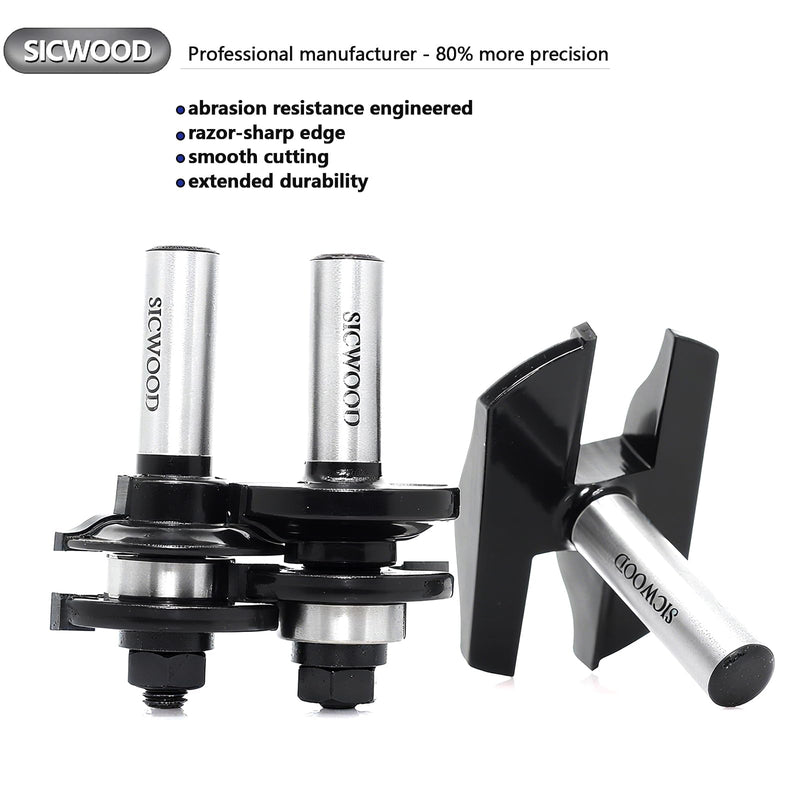3PCS Cabinet Door Raised Panel Router Bits Set 1/2 Shank, Carbide Woodworking Tools, for Making Door & Window Frames, (Tenon Joint Cutter Diameter: 1-5/8")