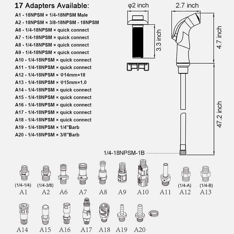 Houtingmaan Kitchen Sink Sprayer Replacement, Side Sprayer, Kitchen Sink Faucet Sprayer Hose,Sprayer Head Replacement,Sink Spray Head,17 ADAPTERS,Sink Sprayer Brushed Nickel