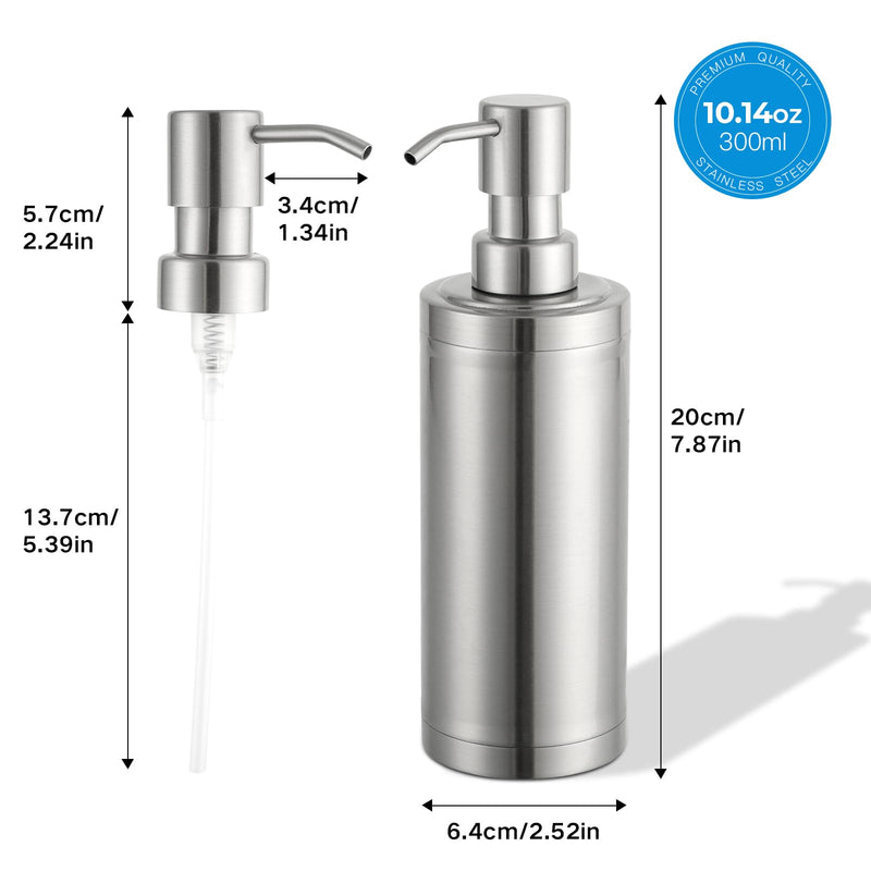 GAPPO Brushed Nickel Soap Dispenser Stainless Steel Metal Pump Hand Lotion Bottle for Bathroom, Bedroom and Kitchen(300ML/10.15Ounce)