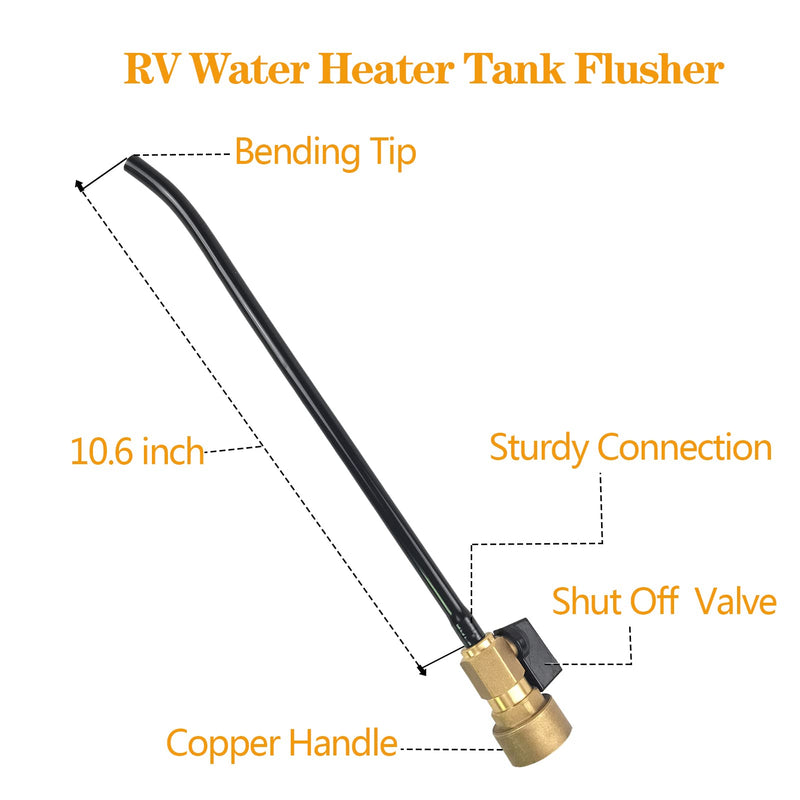 Copper RV Water Heater Tank Rinser Flusher | Remove Sediment from the Bottom of RV Water Heater | Copper Handle and Black Cleaning Wand with Bending Tip