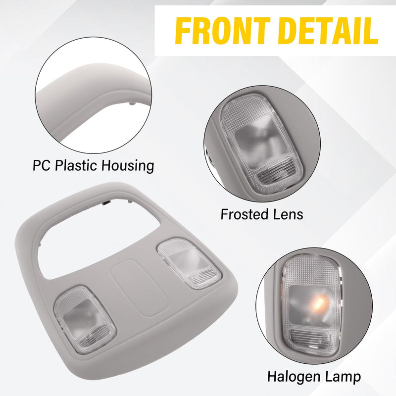 Overhead Console Roof Dome Light Interior Gray Map Reading Light Lamp Assembly, Compatible with 2002-2010 Dodge Ram 1500 2500 3500 4500 5500 Overhead Console Replace# 1DK78BD1AA 1DK78TL2AA Gray-Halogen Lamp Assembly