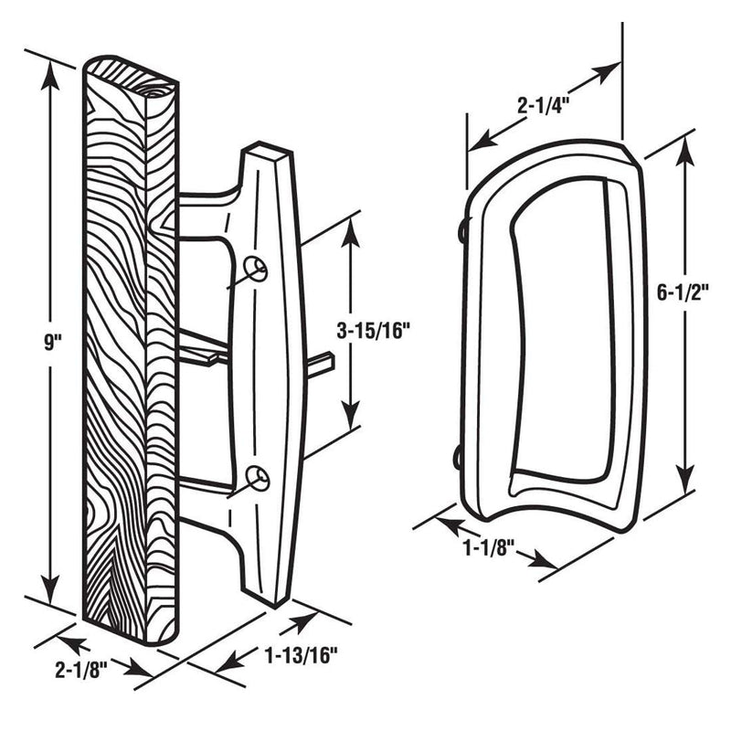 HauSun Sliding Glass Patio Door Handle Set Oak Wood Interior Handle and Exterior Pull in White Diecast Finish+Mortise Lock 45° Keyway Fits 3-15/16” Screw Hole Spacing, Non-keyed with Latch Locks Black