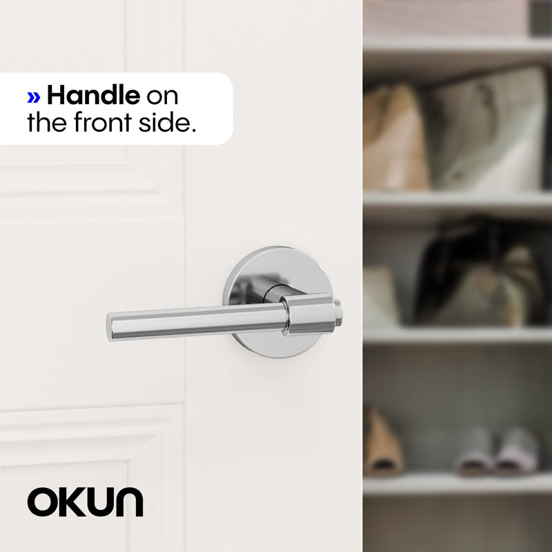 Okun Zen Dummy Door Handle, Chrome Non-Turning Door Lever 1-Pack – Decorative Reversible Interior Handle for Closet, Pantry, Hallway & French Doors, Sleek Modern Design