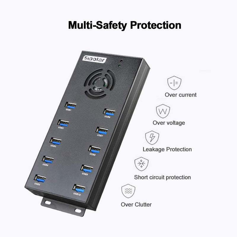 Powered USB Hub 3.0, Sipolar 10-Port USB Hub with 12V 10A Power Adapter, Multi USB Port Expander Fast Data Transfer USB Data Hub Splitter for Laptop, PC,Mobile, Mobile HDD, Flash Drives