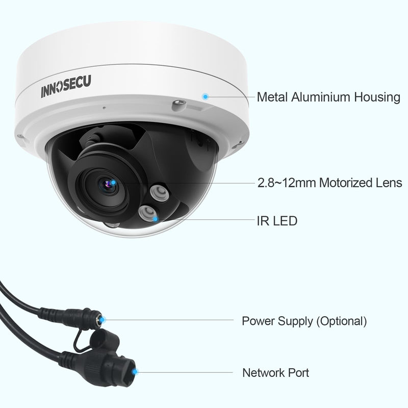 Vandal-Proof Dome PoE Camera 5MP, Outdoor Security Surveillance Camera, Motorized Lens 2.8~12mm, Night Vision Up to 120ft, Built-in Mic, Human/Vehicle Detection, No PT Supported, IND5GR57Z 5MP CAMERA