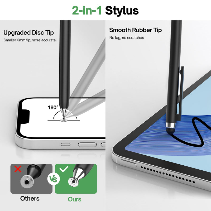 Stylus Pens for Touch Screens - Mixoo 2-in-1 High Sensitivity Retractable Stylus with Smaller Disc Tip Universal Stylus for iPad iPhone Tablets All Capacitive Touchscreen Devices (Black + White)