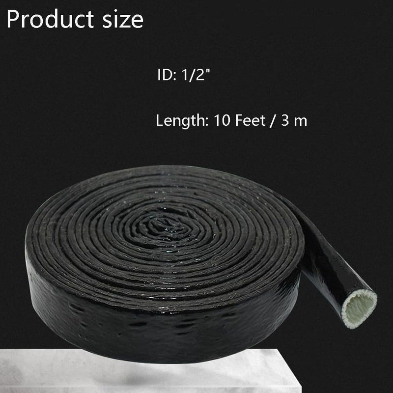 10 Feet Length Heat Shielded Fire Thermo Armor Fire Sleeve 1/2"ID,Silicone Coated Fiberglass Heat Protection for Automotive Hose Lines & Electrical Wiring（Black 1/2"x10 Feet） 1/2"x10FT