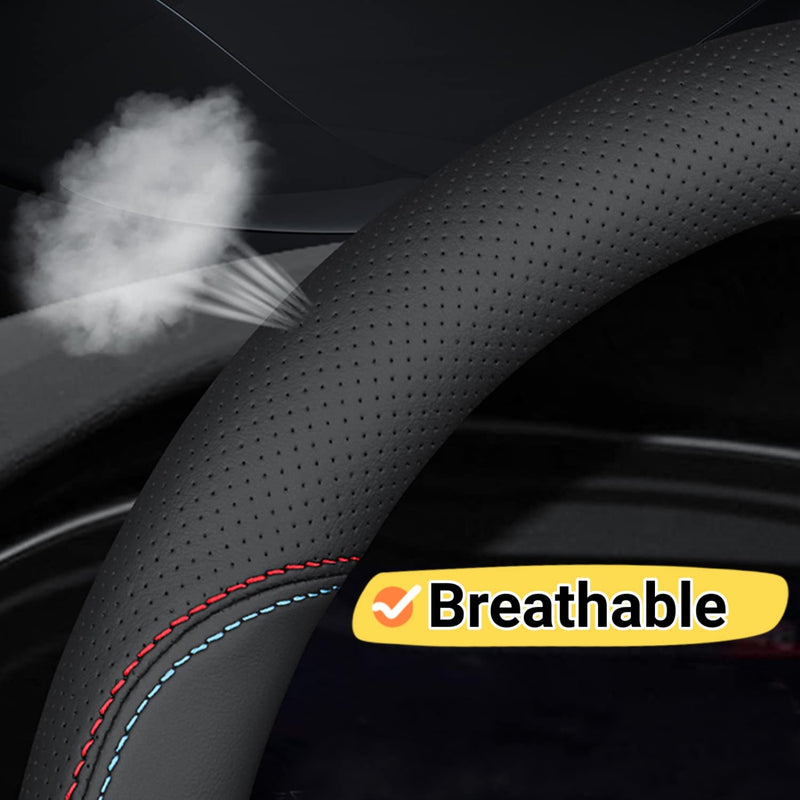 Car Steering Wheel Cover Compatible with Toyota RAV4 2025 2024 2001-2023 Year, Breathable Premium Leather, Anti-Slip Design, B-Style