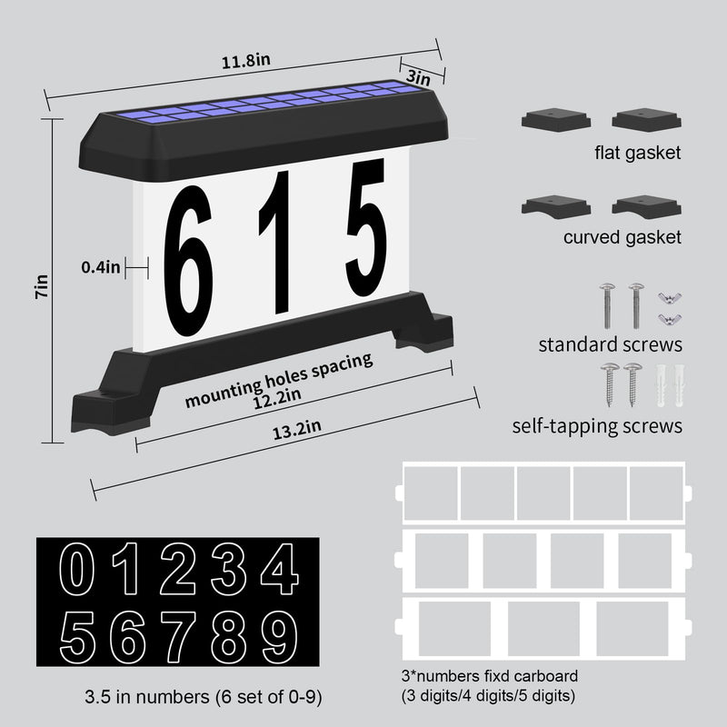 Solar Mailbox Numbers, Double sided Solar House Numbers for Outside, Waterproof RGBW Color Changing Remote Control, Lighted Modern Address Sign Solar Powered for Mailbox(solar rgbw) Black(solar rgbw)
