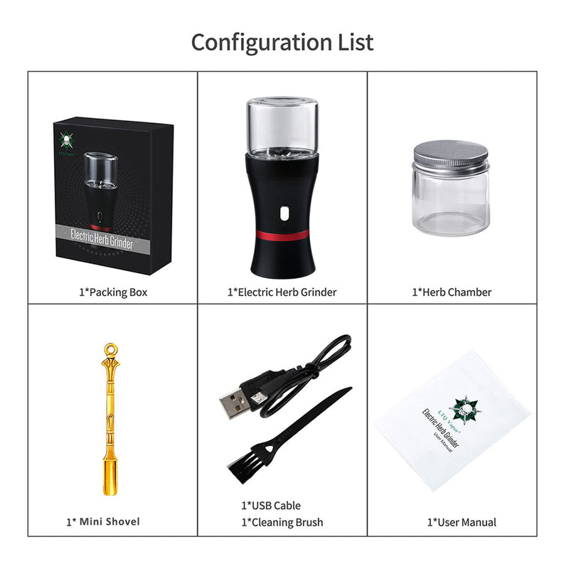 Electric Herb Grinder COMPACT Size, Fast Grinding for Flower Buds, Updated 6 Blades Spice Grinder, USB-Rechargeable Electric Grinder with 2 x 1.7oz/50ml Glass Herb Jars and a Mini Shovel